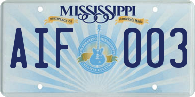 MS license plate AIF003