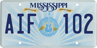 MS license plate AIF102