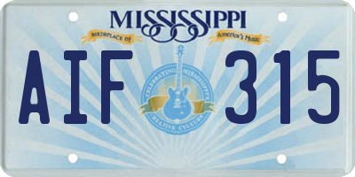 MS license plate AIF315