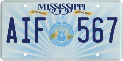 MS license plate AIF567