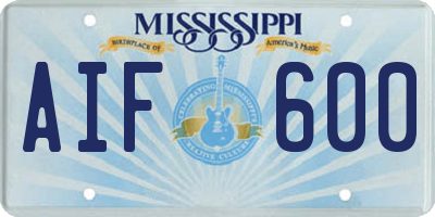 MS license plate AIF600