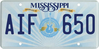 MS license plate AIF650