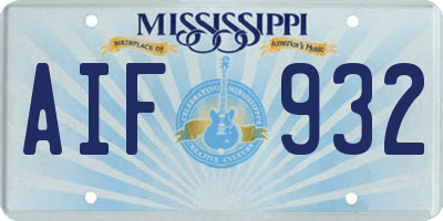 MS license plate AIF932