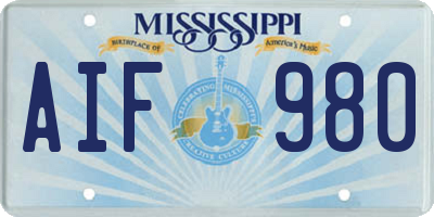 MS license plate AIF980