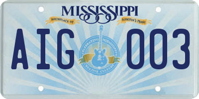 MS license plate AIG003