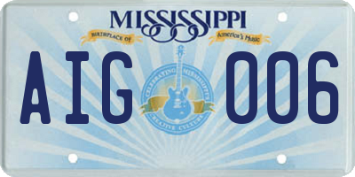 MS license plate AIG006