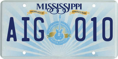 MS license plate AIG010