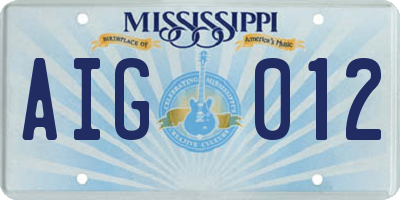 MS license plate AIG012