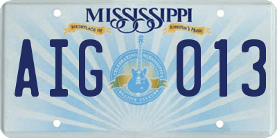 MS license plate AIG013