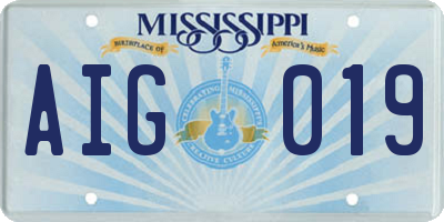 MS license plate AIG019