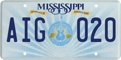 MS license plate AIG020