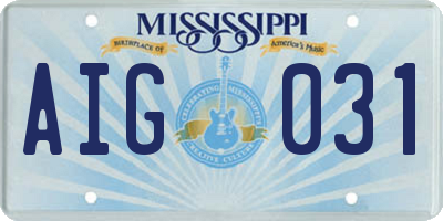 MS license plate AIG031
