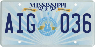 MS license plate AIG036