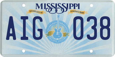MS license plate AIG038