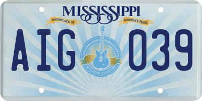 MS license plate AIG039