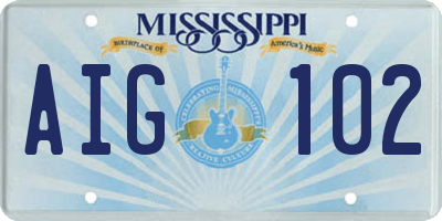 MS license plate AIG102