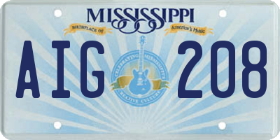 MS license plate AIG208