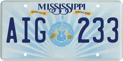 MS license plate AIG233