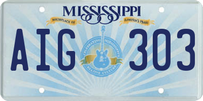 MS license plate AIG303