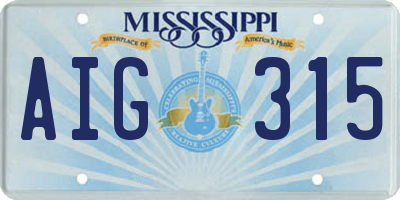 MS license plate AIG315