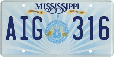 MS license plate AIG316