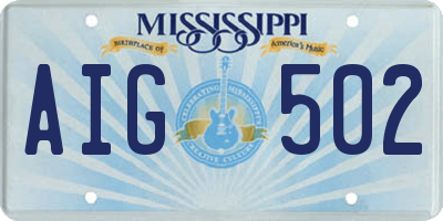 MS license plate AIG502
