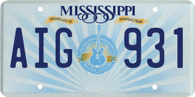 MS license plate AIG931