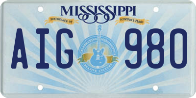 MS license plate AIG980
