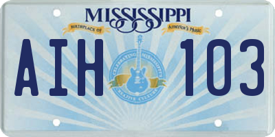 MS license plate AIH103
