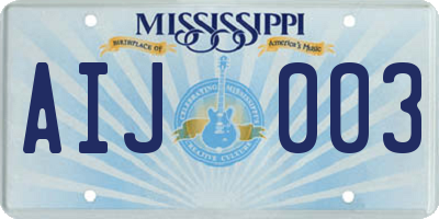 MS license plate AIJ003