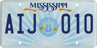 MS license plate AIJ010