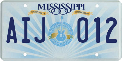 MS license plate AIJ012