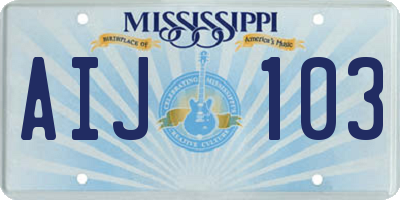 MS license plate AIJ103