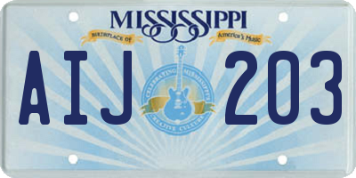 MS license plate AIJ203