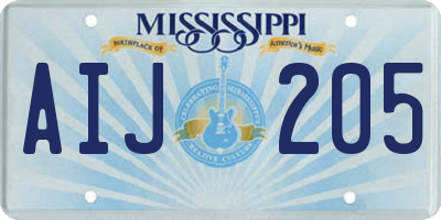MS license plate AIJ205
