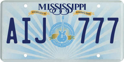MS license plate AIJ777