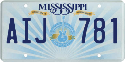 MS license plate AIJ781
