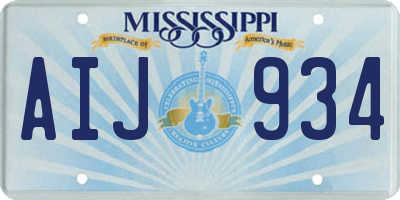 MS license plate AIJ934