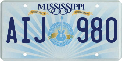 MS license plate AIJ980