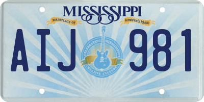 MS license plate AIJ981