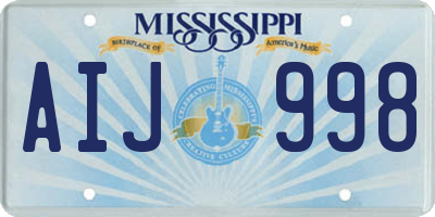 MS license plate AIJ998