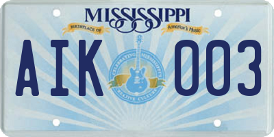 MS license plate AIK003