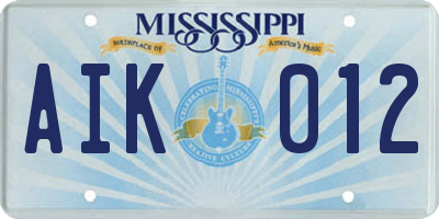 MS license plate AIK012