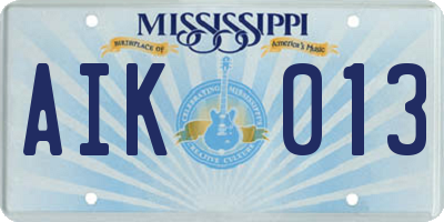 MS license plate AIK013