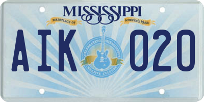 MS license plate AIK020