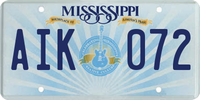 MS license plate AIK072