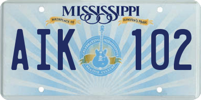 MS license plate AIK102