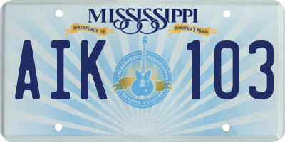 MS license plate AIK103