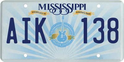 MS license plate AIK138