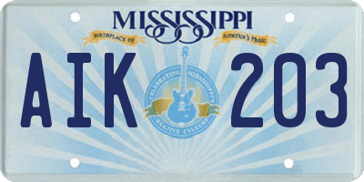 MS license plate AIK203